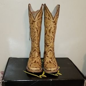 New tooled leather western boots